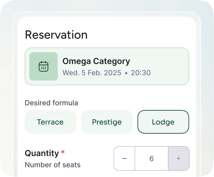 Choosing the category, the package and the number of seats